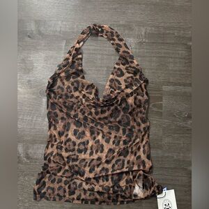 Cider Animal Print Mesh Top